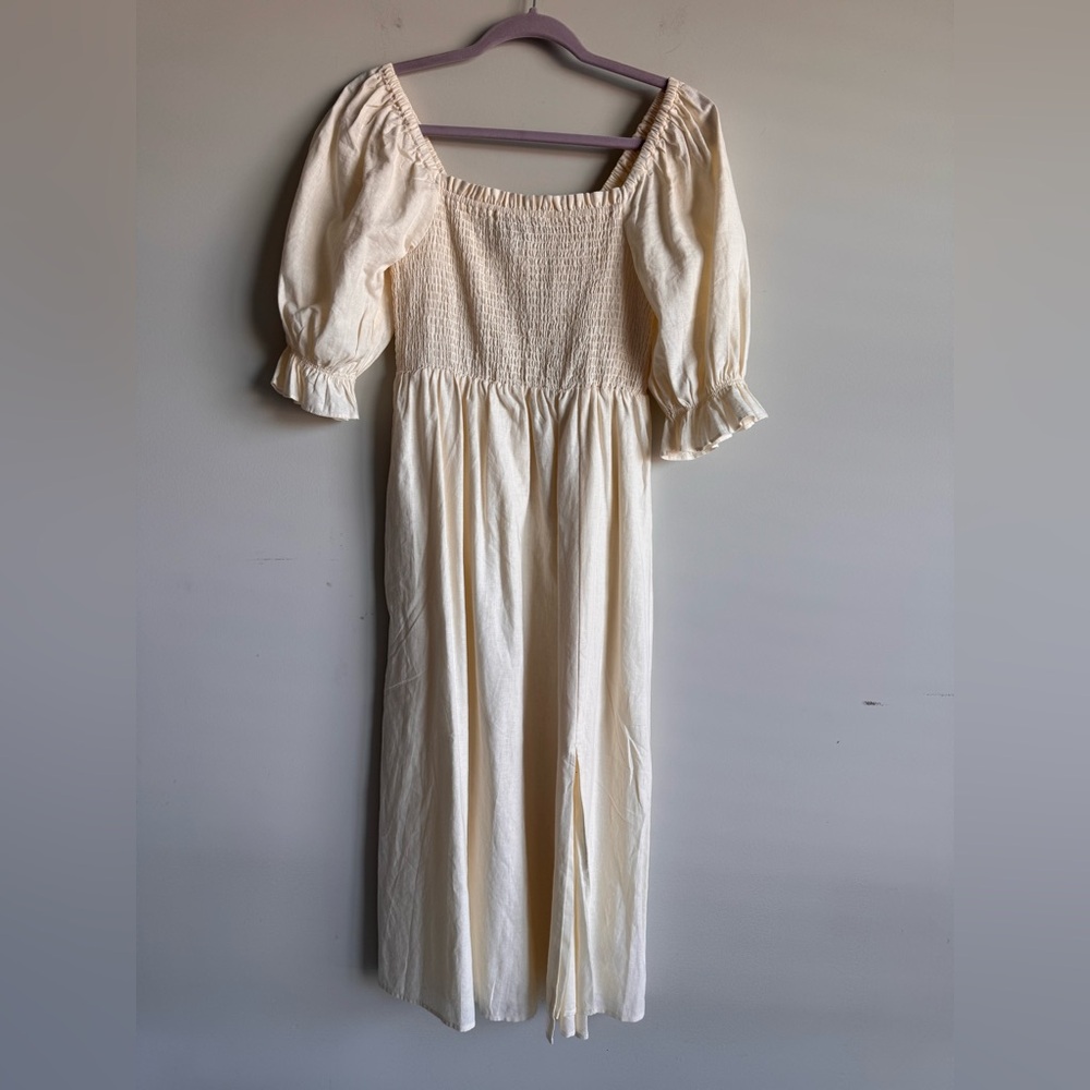 GAP Linen Blend Puff Sleeve Midi Dress NWT